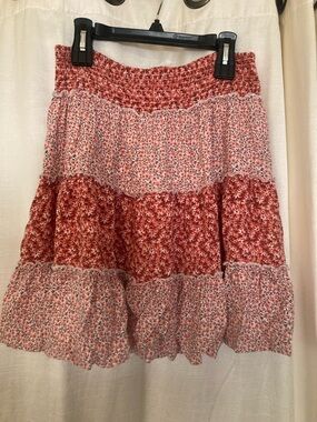 Japna Red Floral Tiered Mini Skirt